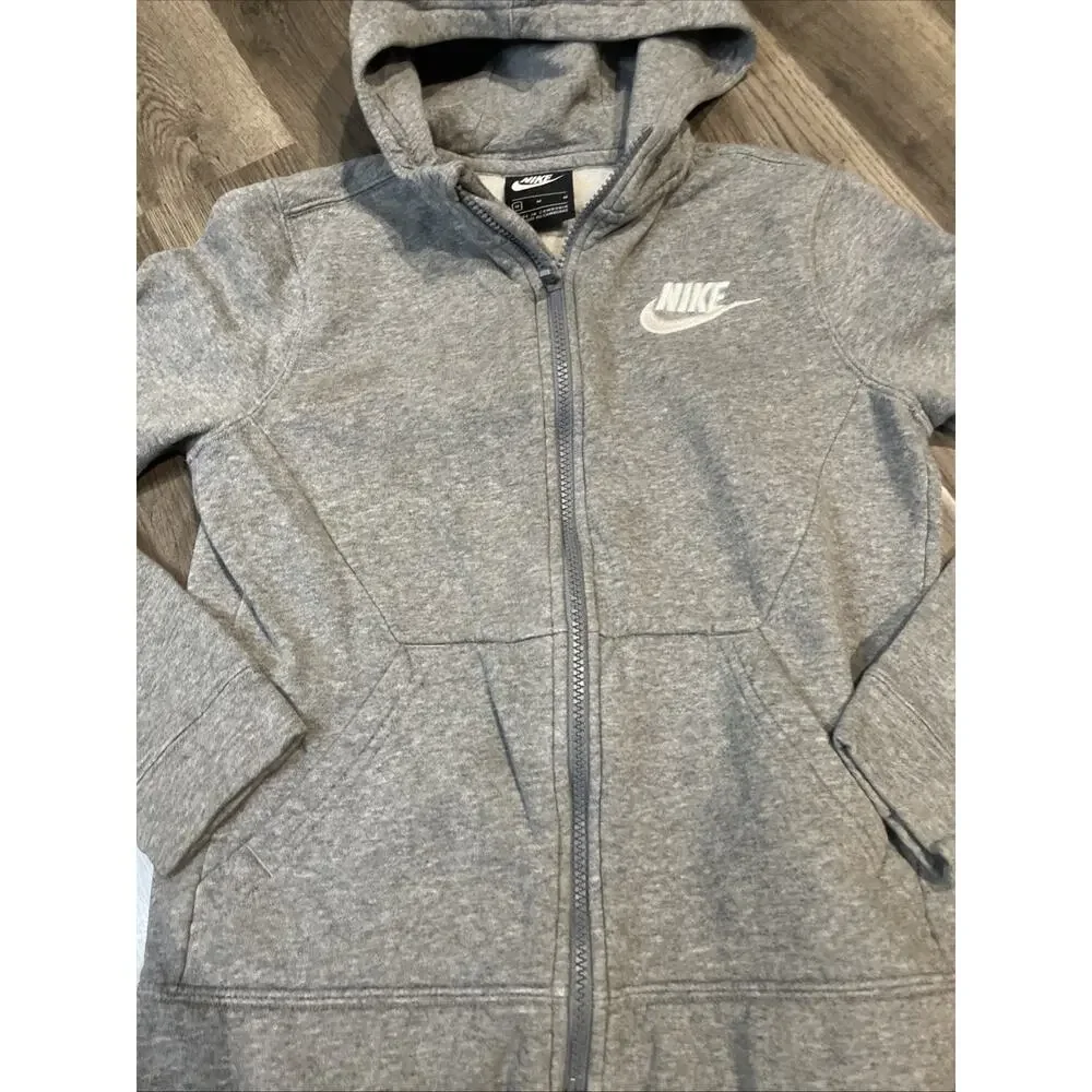 Nike Boys Sportswear Full Zip Gray Hoodie Sweatshirt Size Medium